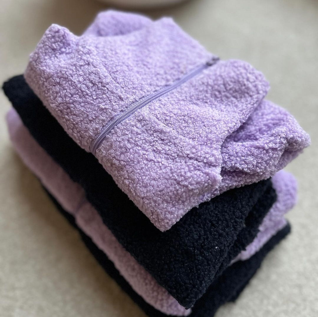 Lilac - Dog roll neck sherpa jumper with zip