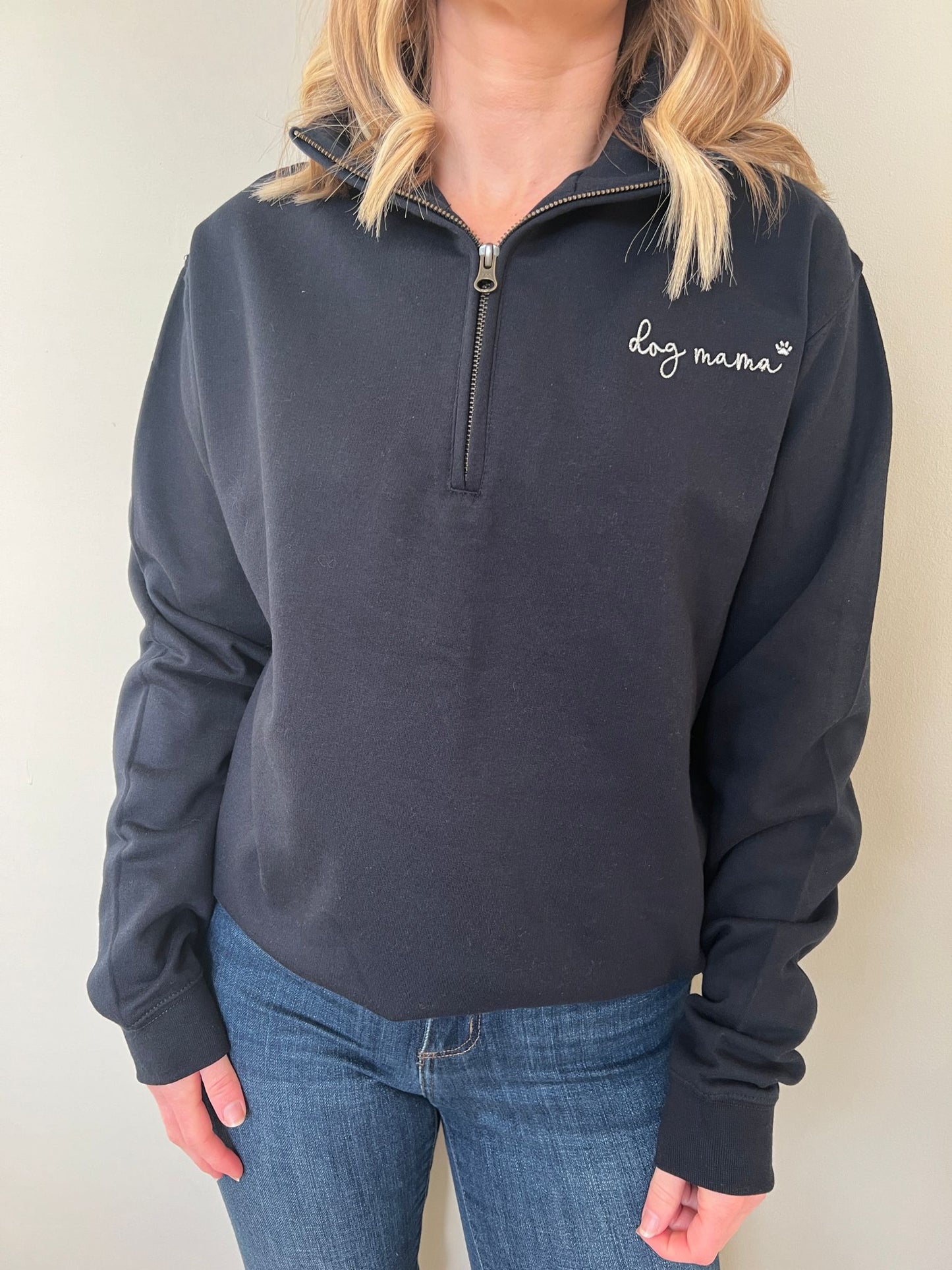 Navy Dog Mama and Breed Specific Ears Quarter Zip