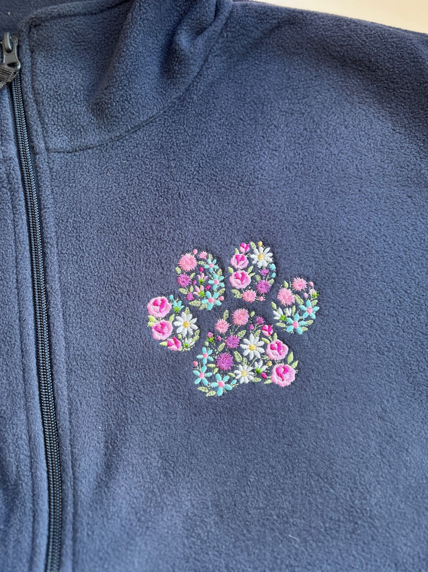 Navy Floral Paw Print Fleece Gillet