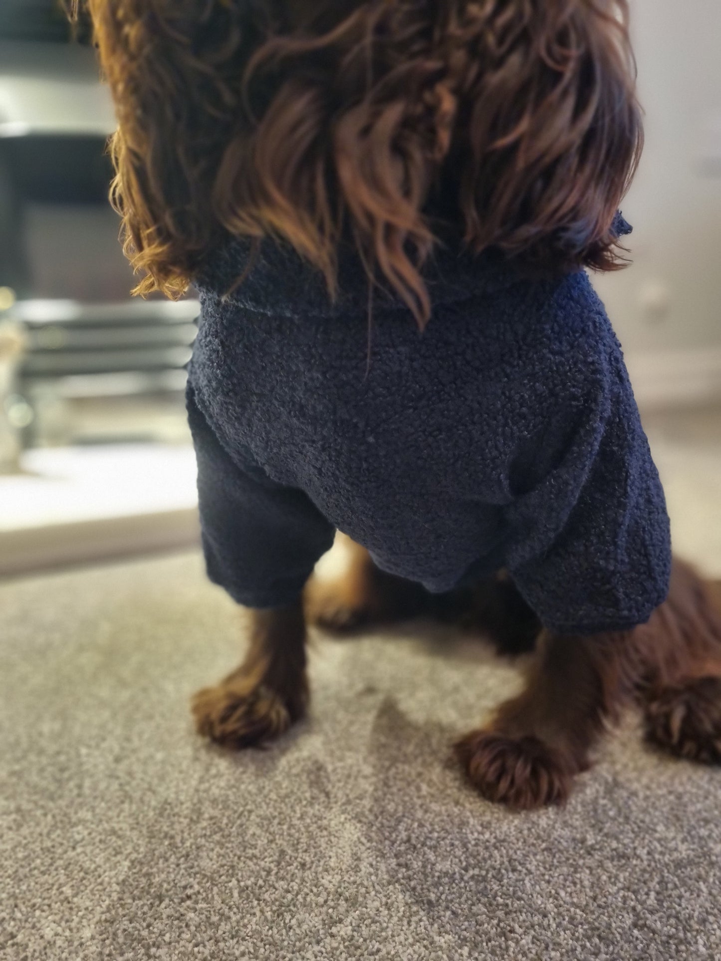 Navy - Dog roll neck sherpa jumper with zip