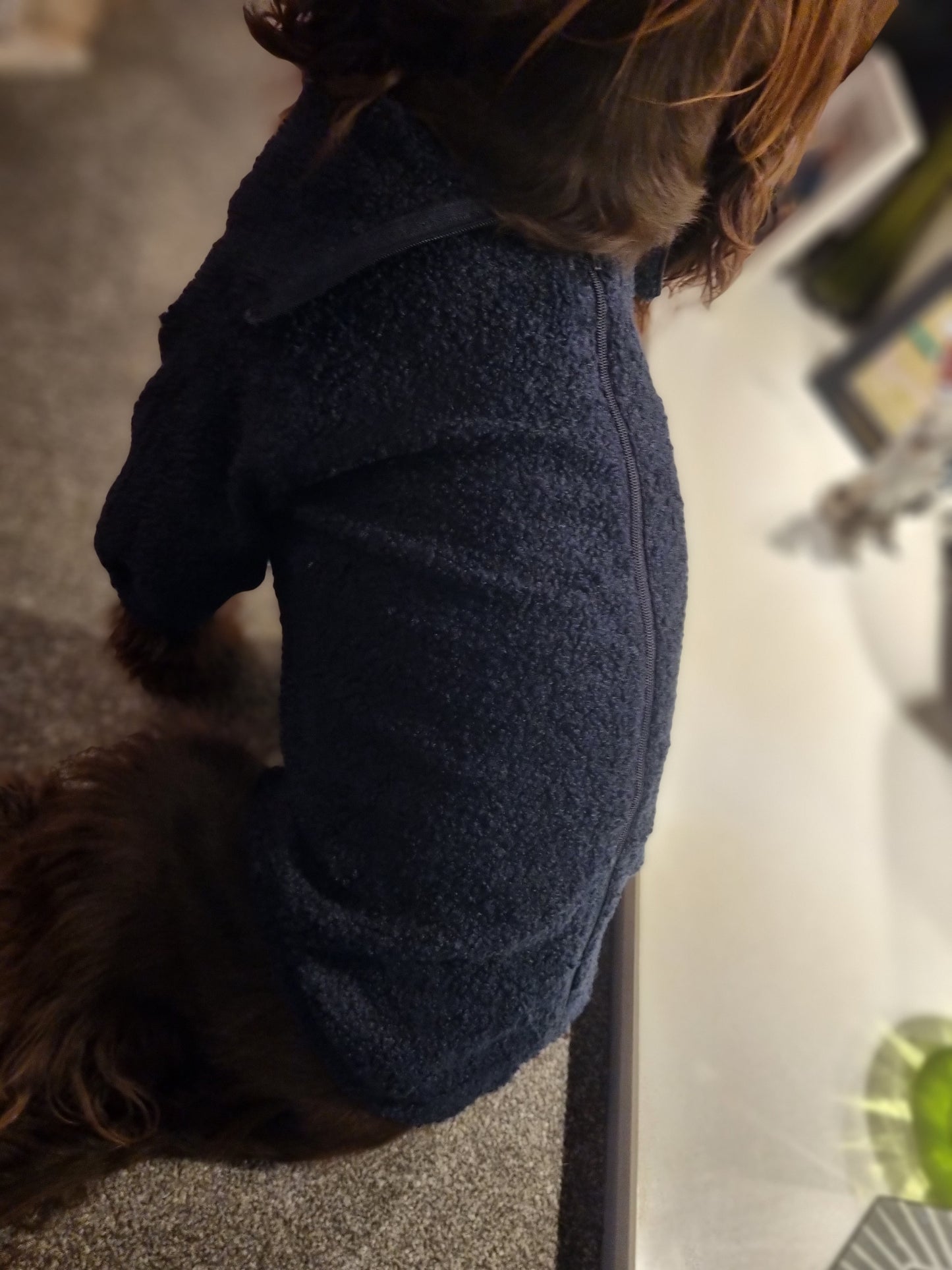 Navy - Dog roll neck sherpa jumper with zip