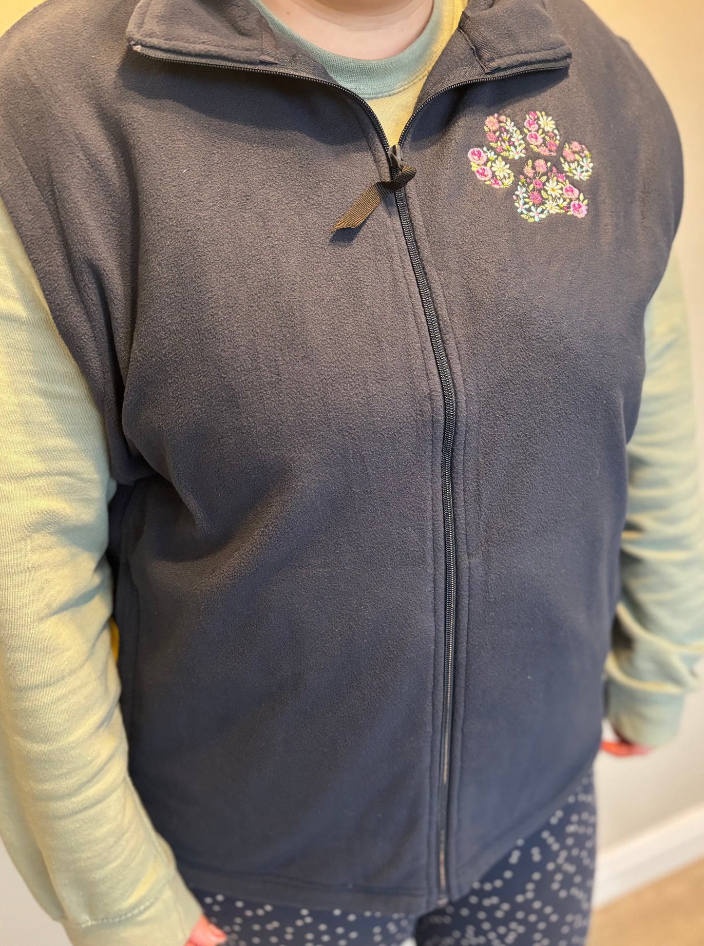 Navy Floral Paw Print Fleece Gillet