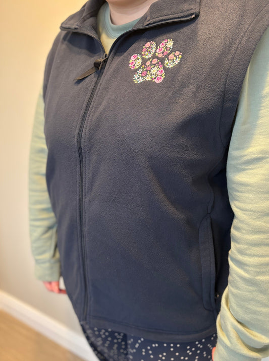 Navy Floral Paw Print Fleece Gillet