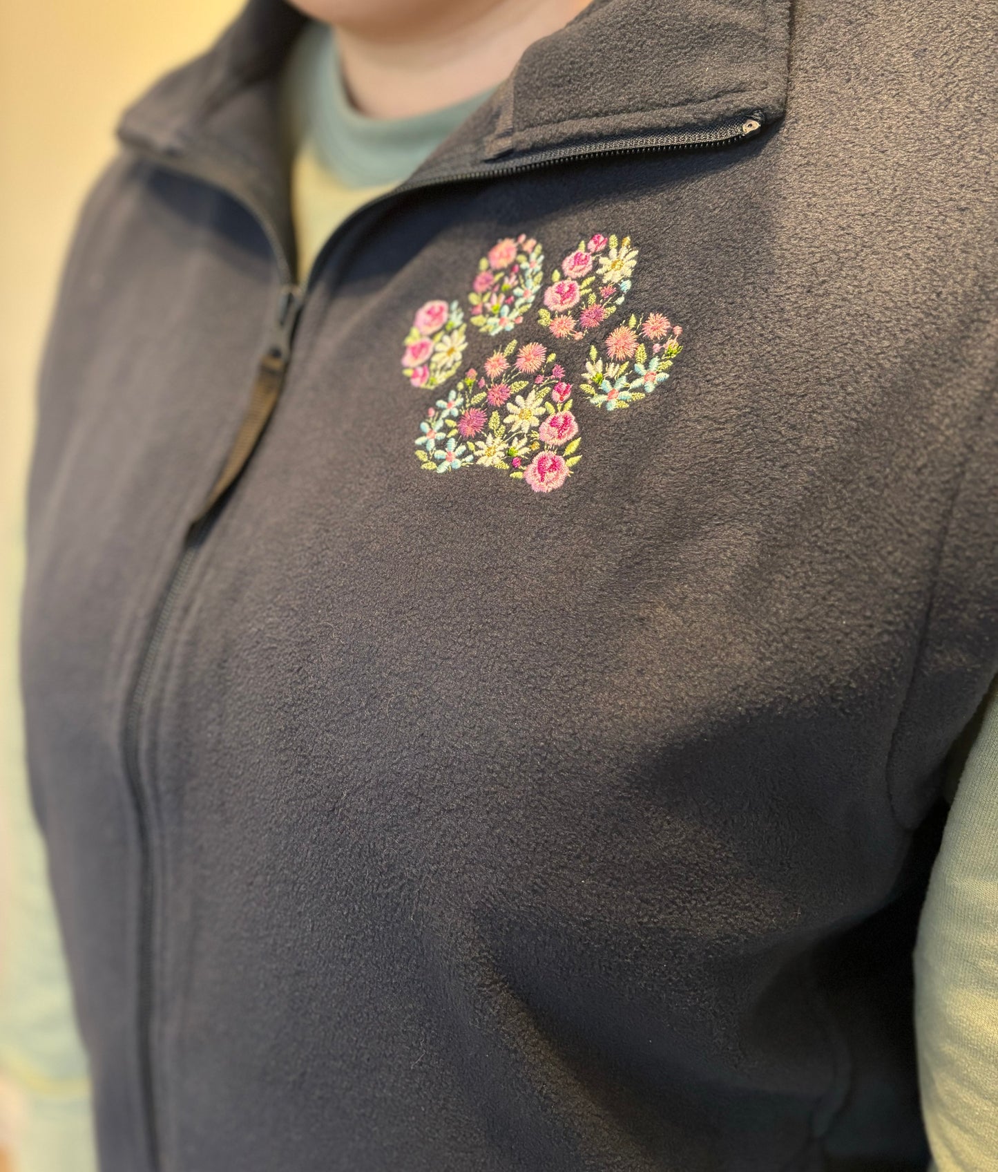 Navy Floral Paw Print Fleece Gillet