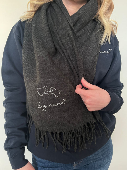 Charcoal dog mama scarf with breed specific ears