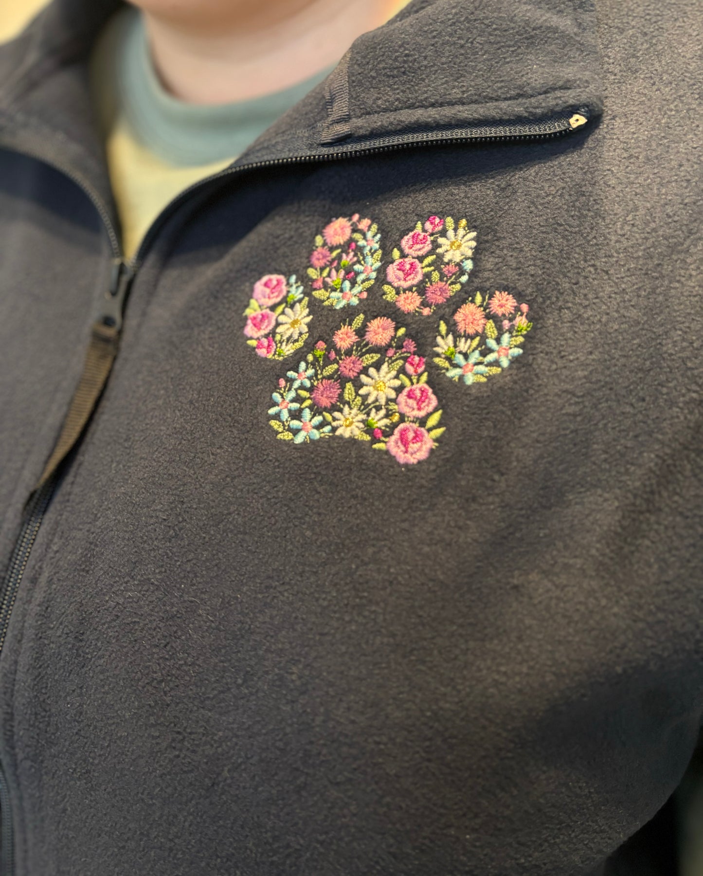 Navy Floral Paw Print Fleece Gillet