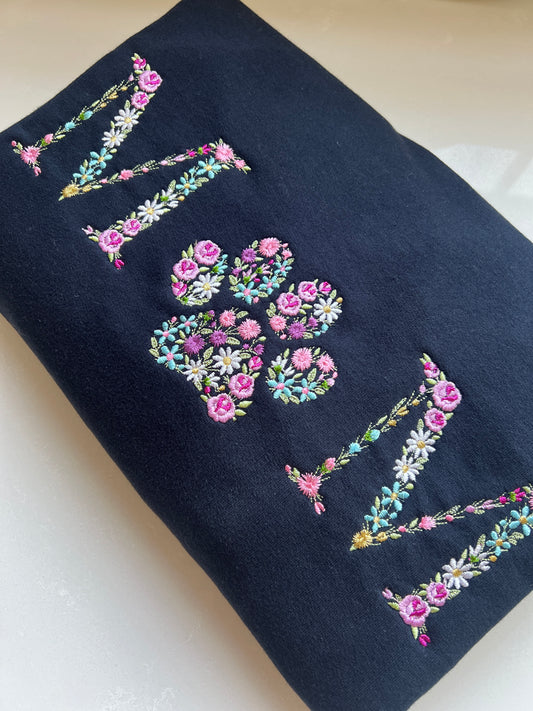 Navy Floral Mom Embroidery Sweater