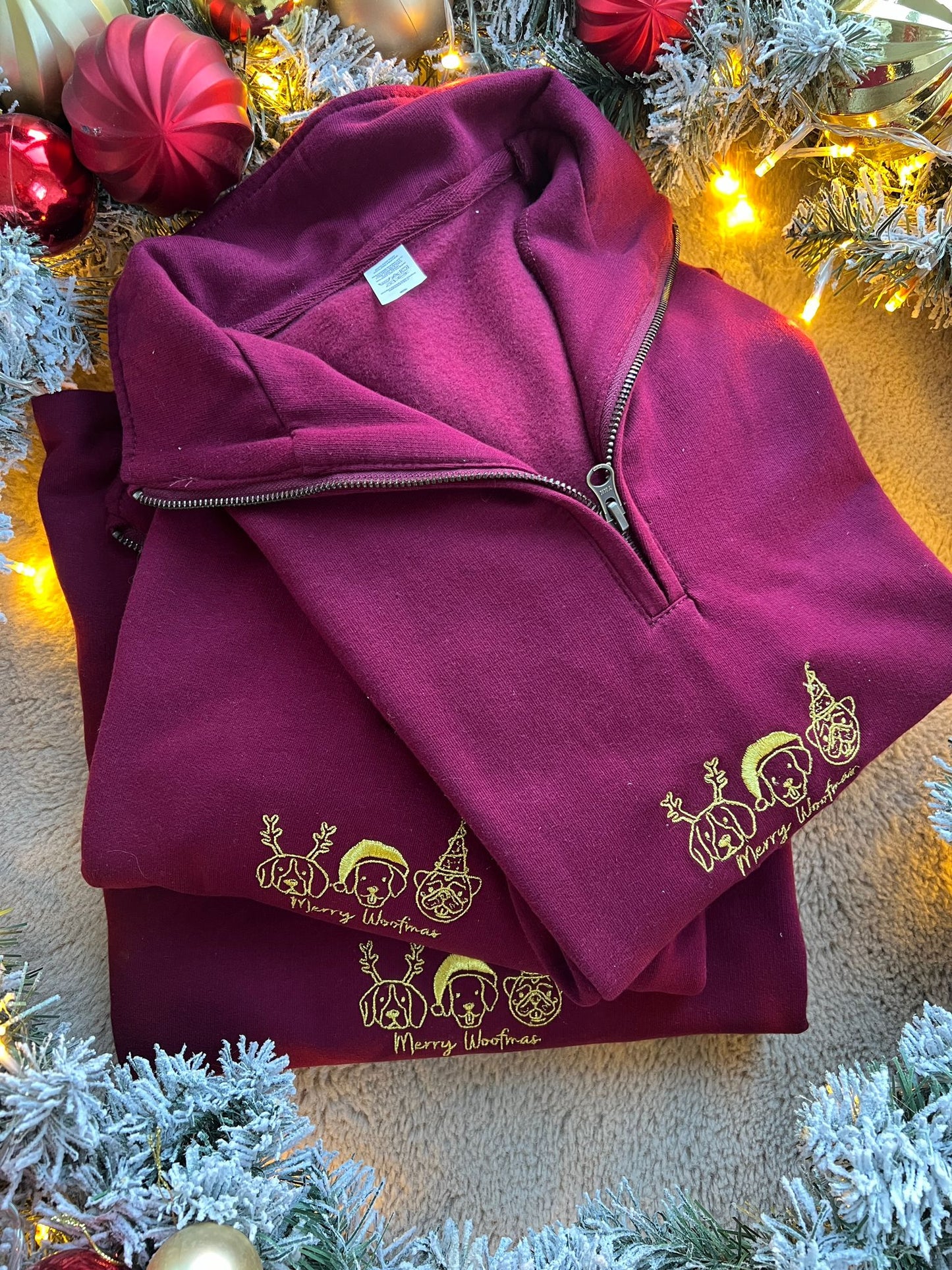 Merry Woofmas quarter zip sweater